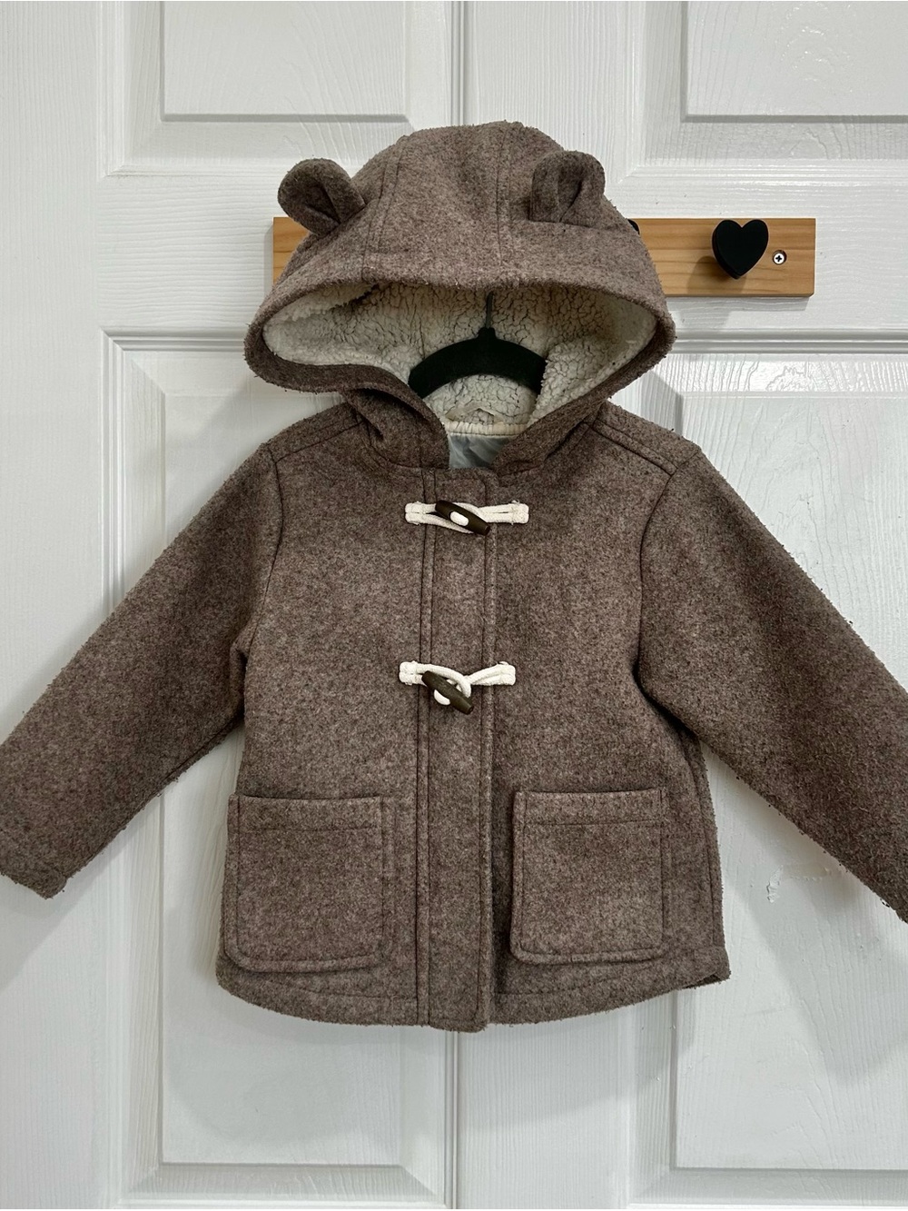 Old Navy Toddler Shearling Bear Hood Brown Pea Coat 2T